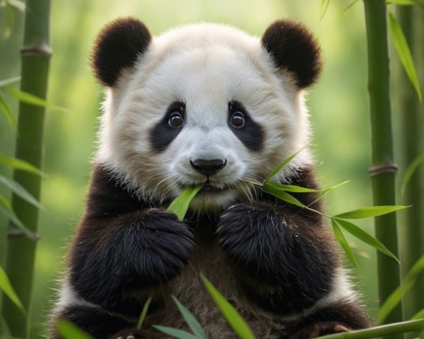 Panda Cub in Bamboo with Playful Expression