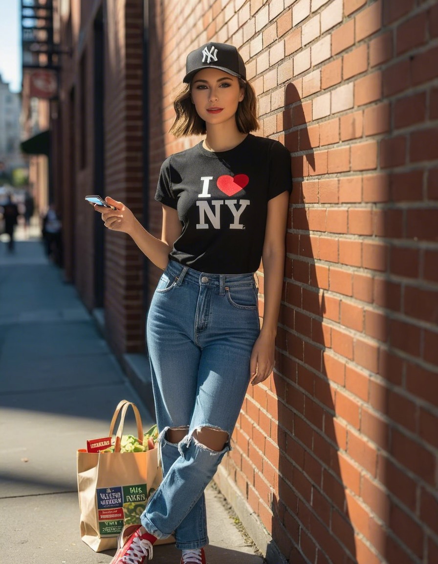 Stylish Young Woman in Urban Setting with Casual Fashion