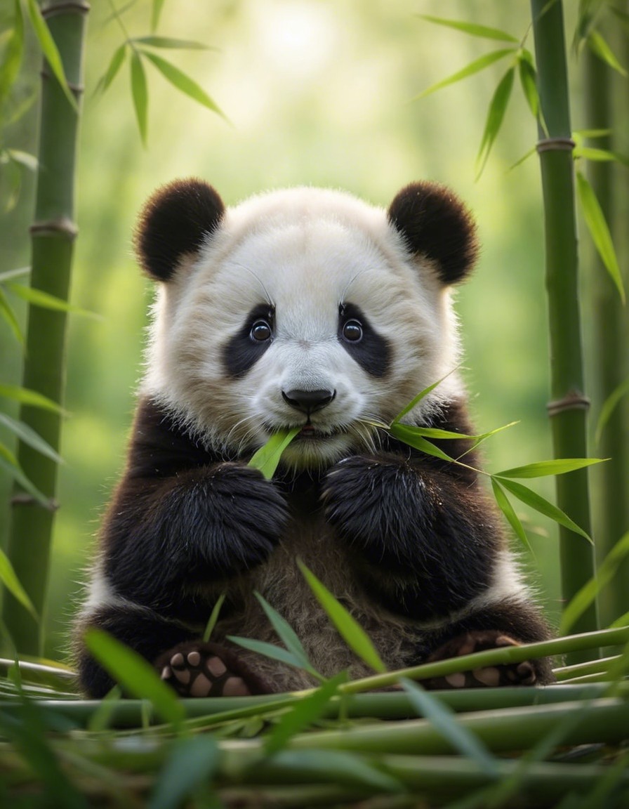 Panda Cub in Bamboo with Playful Expression