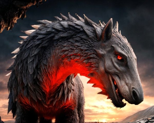Mythical creature with rocky body and fiery accents