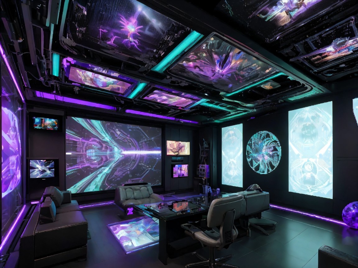 Futuristic Room Design with Digital Art and Lighting