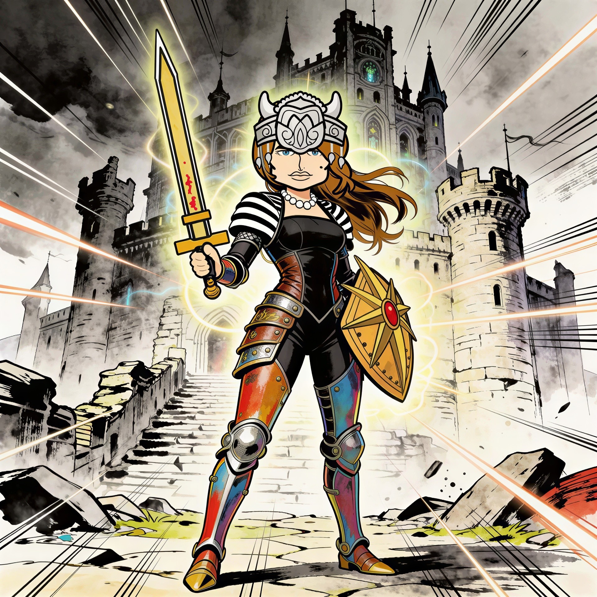 Manga Style Artwork of a Female Warrior with Armor