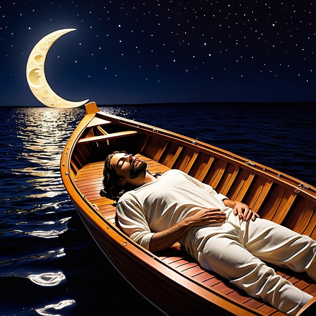 Man in Wooden Boat Under Starry Night Sky