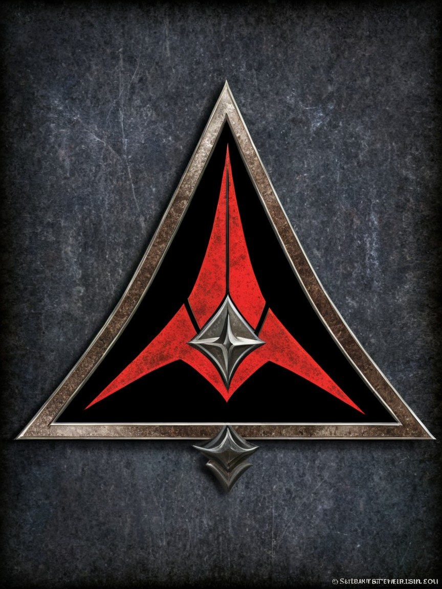 Stylized Red Triangular Emblem on Black Background