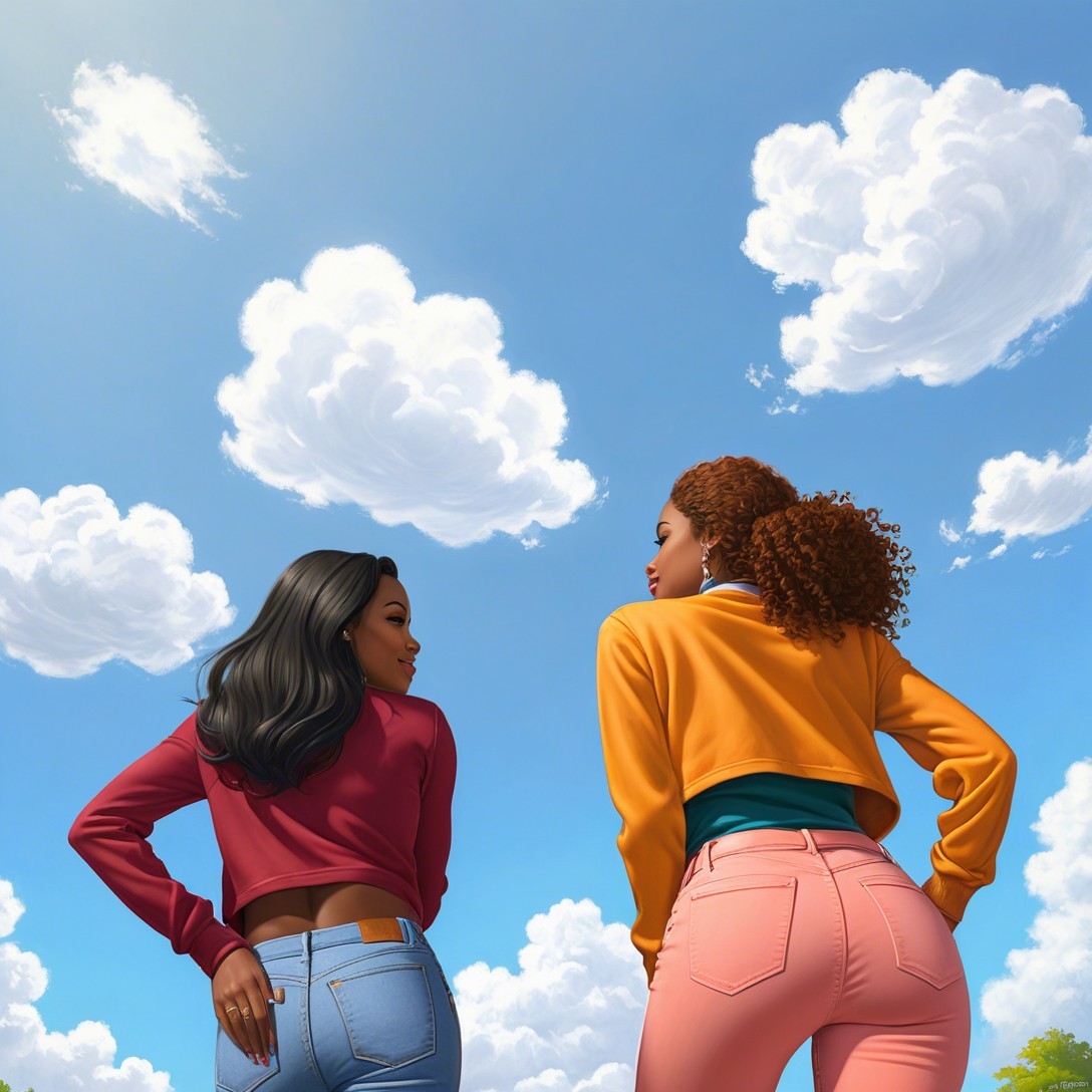 Young Women in Bright Sky with Casual Outfits