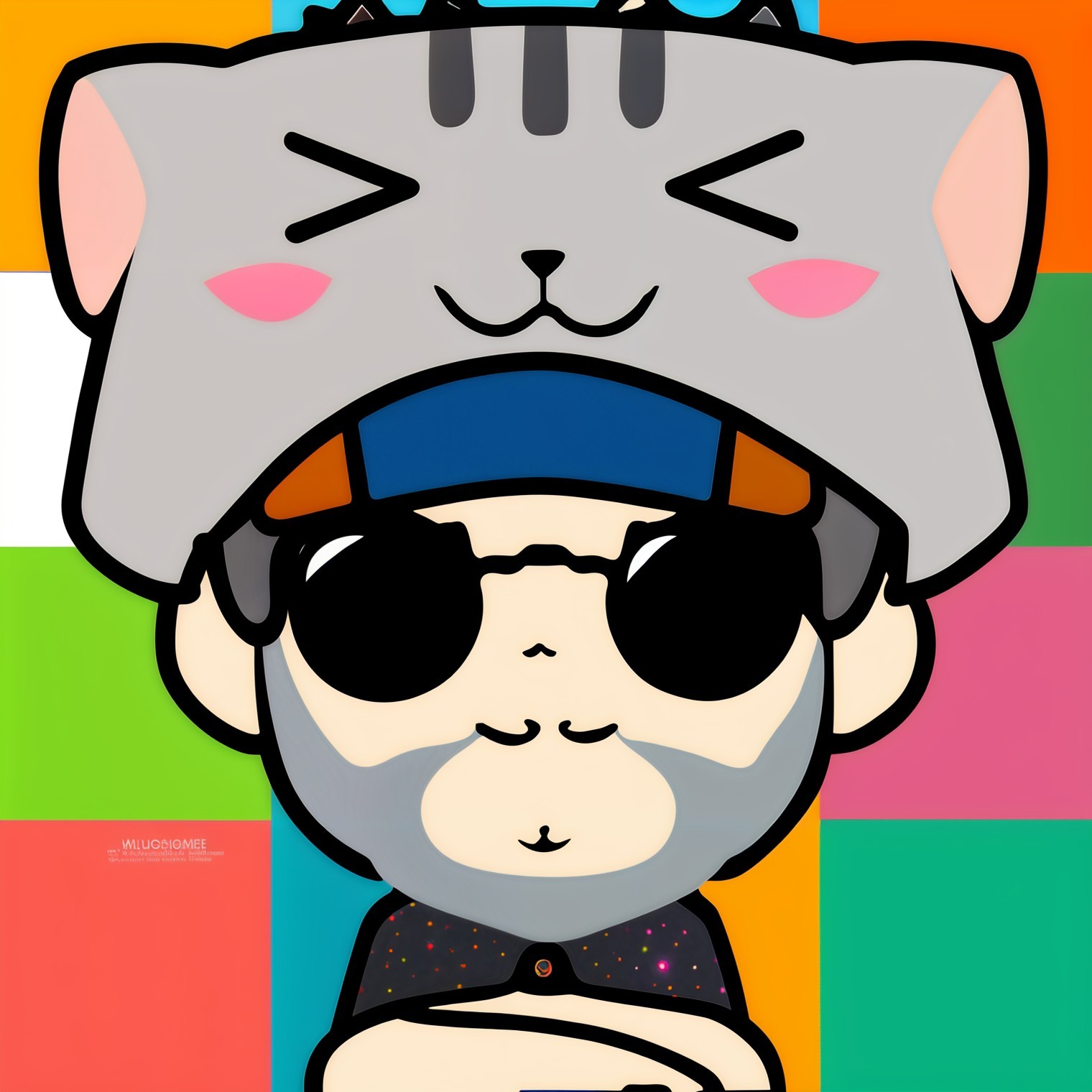 Cartoon Character with Sunglasses and Cat Hat