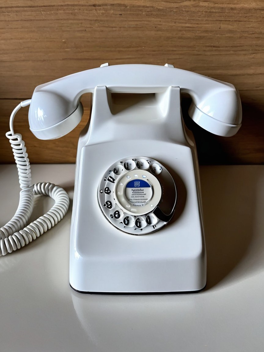 Classic White Rotary Dial Phone with Vintage Design