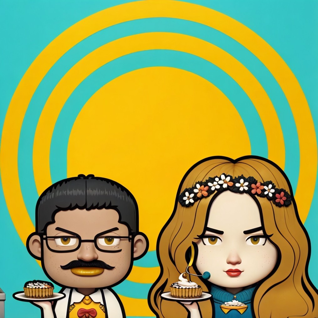 Cartoon Characters with Cupcake and Microphone Illustration