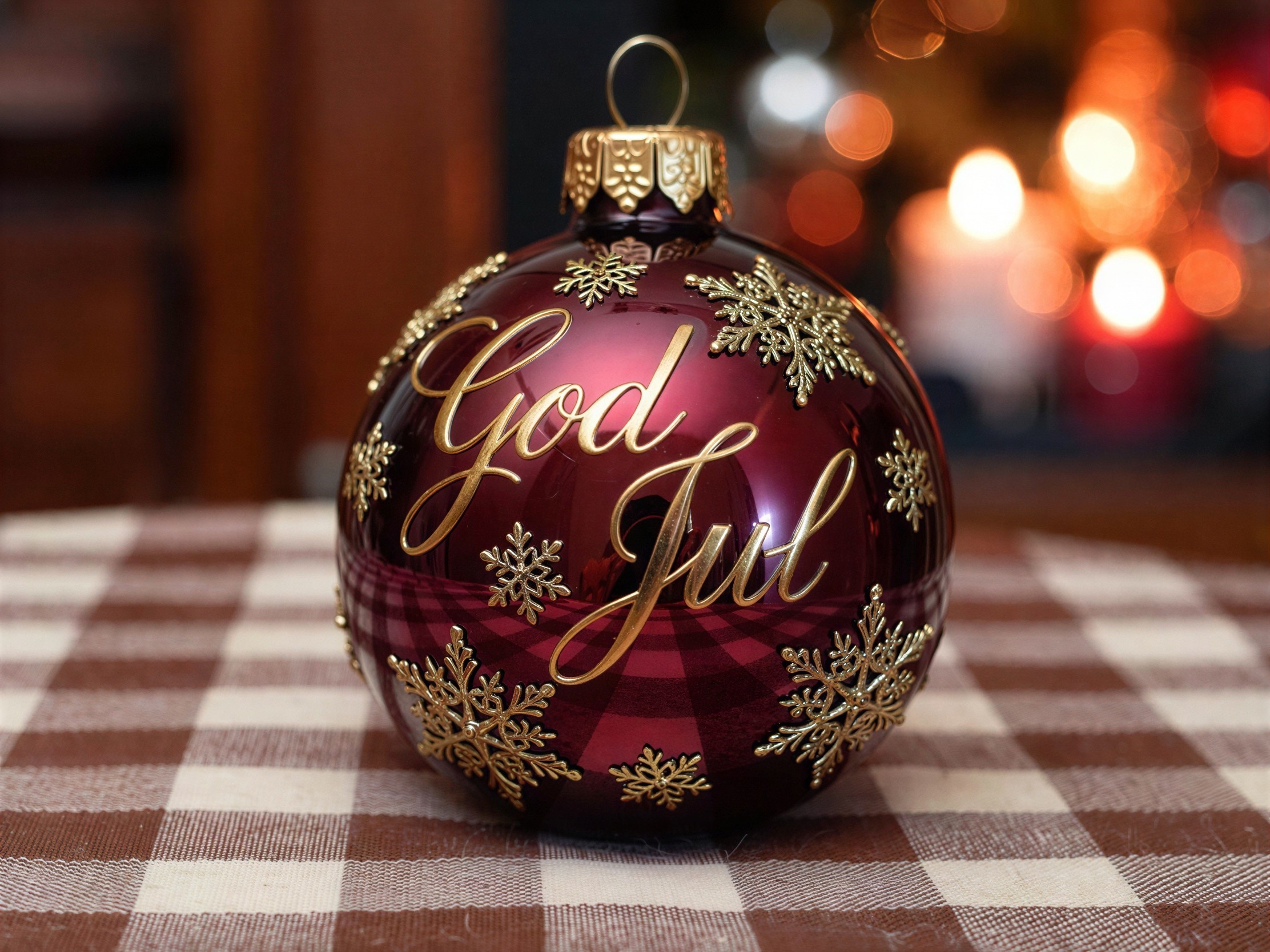Maroon Christmas Ornament with Gold "God Jul" Design