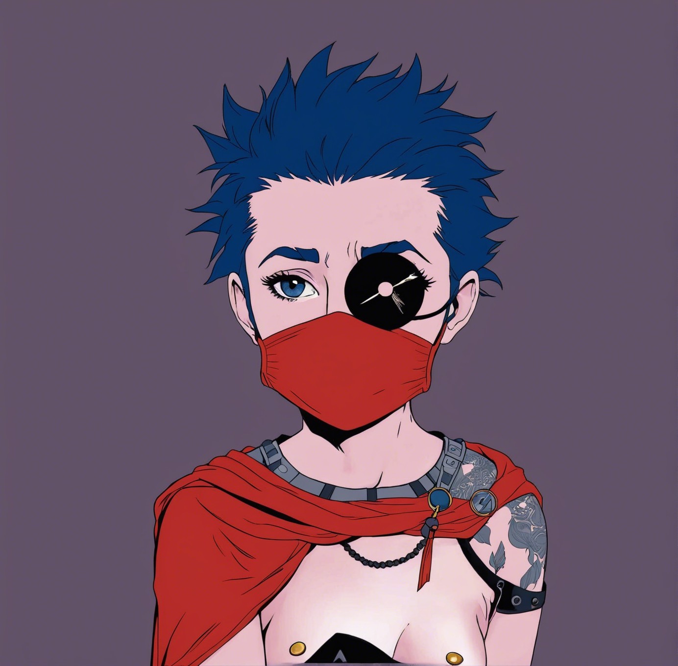 Digital portrait of a person with spiky blue hair