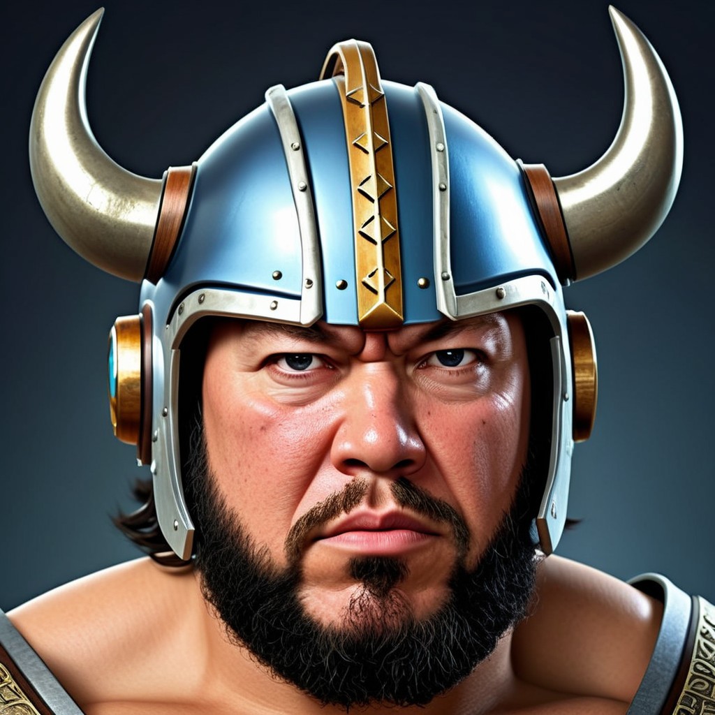Muscular Warrior with Horned Helmet and Beard