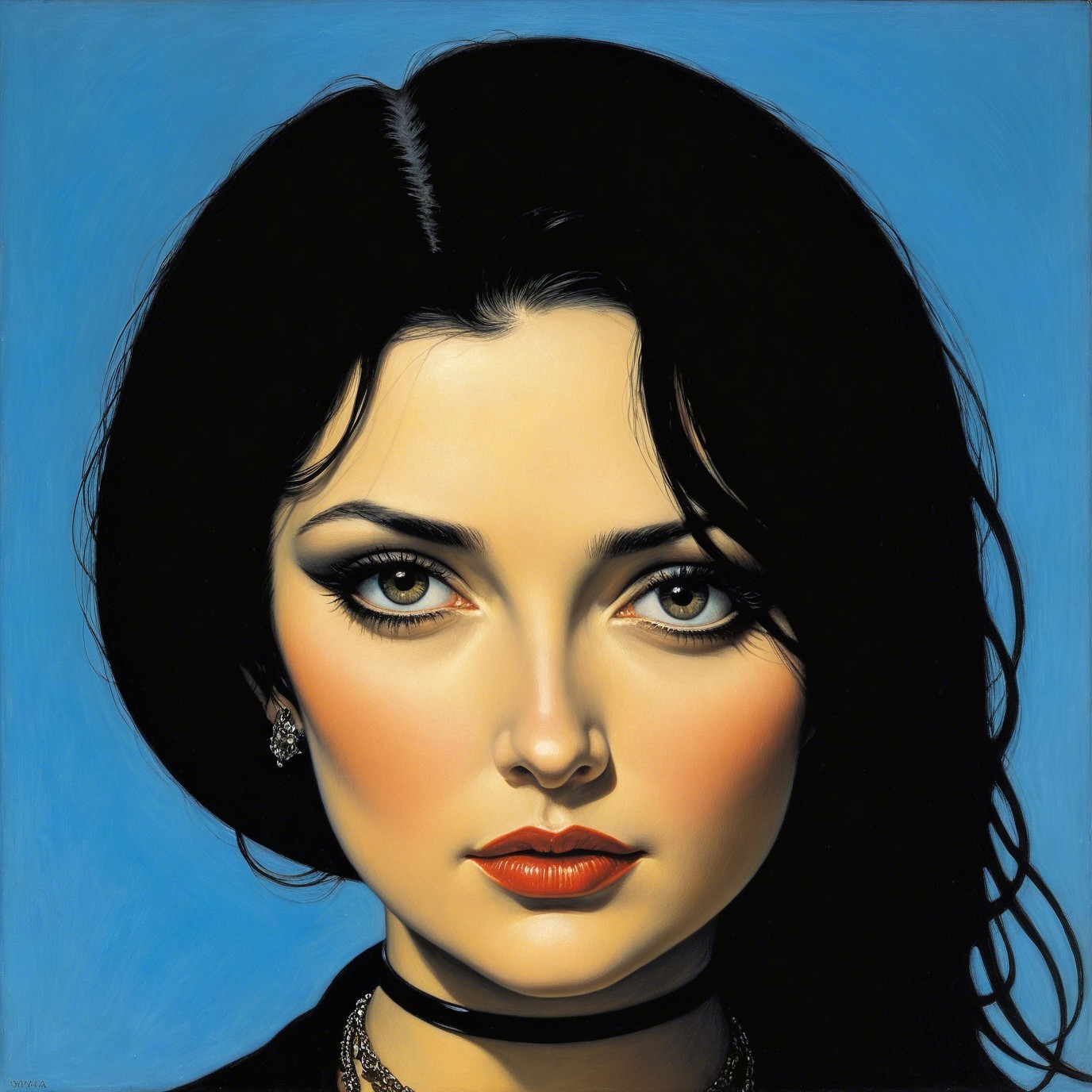 Detailed Oil Painting of a Young Goth Woman