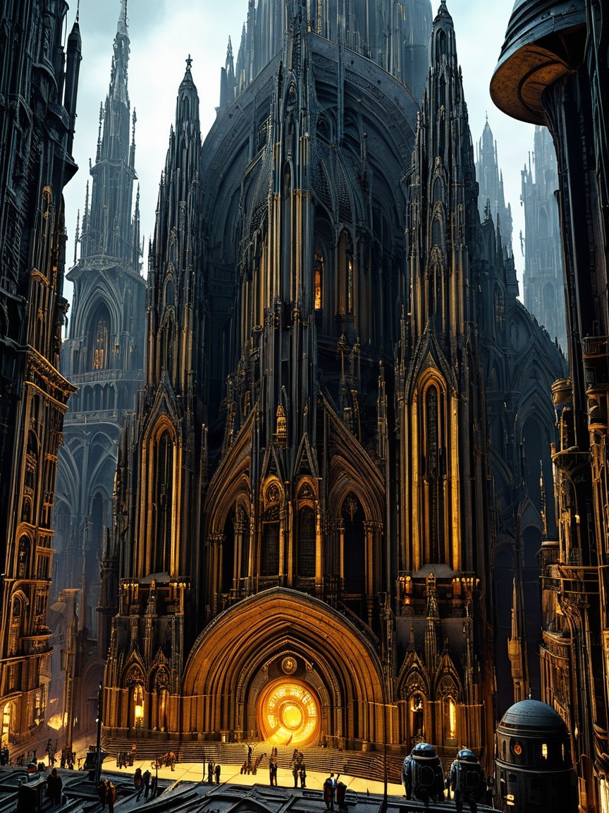 Gothic Cathedral in a Futuristic Cityscape