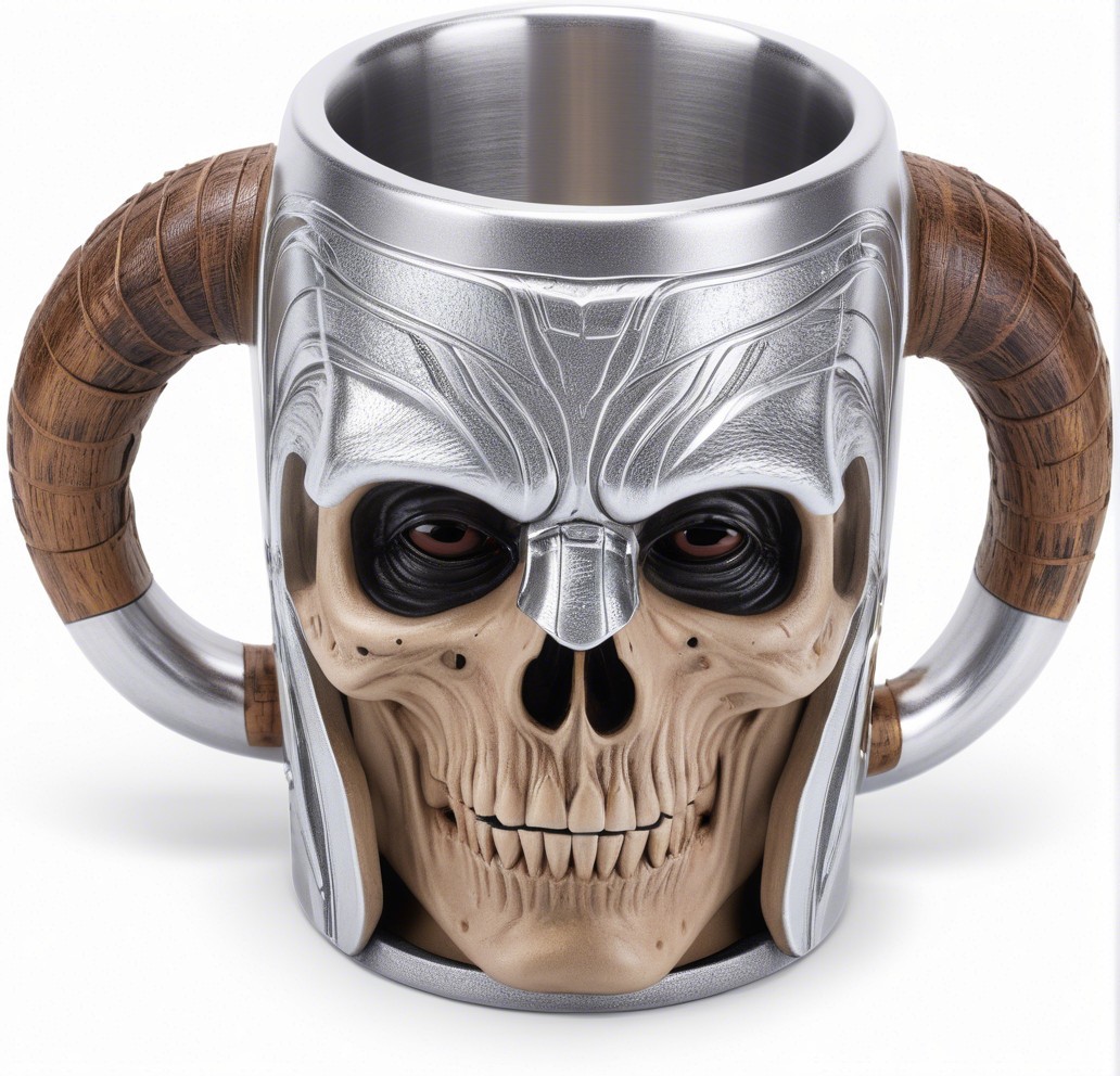 Skull Design Mug with Metallic Finish and Rustic Handle