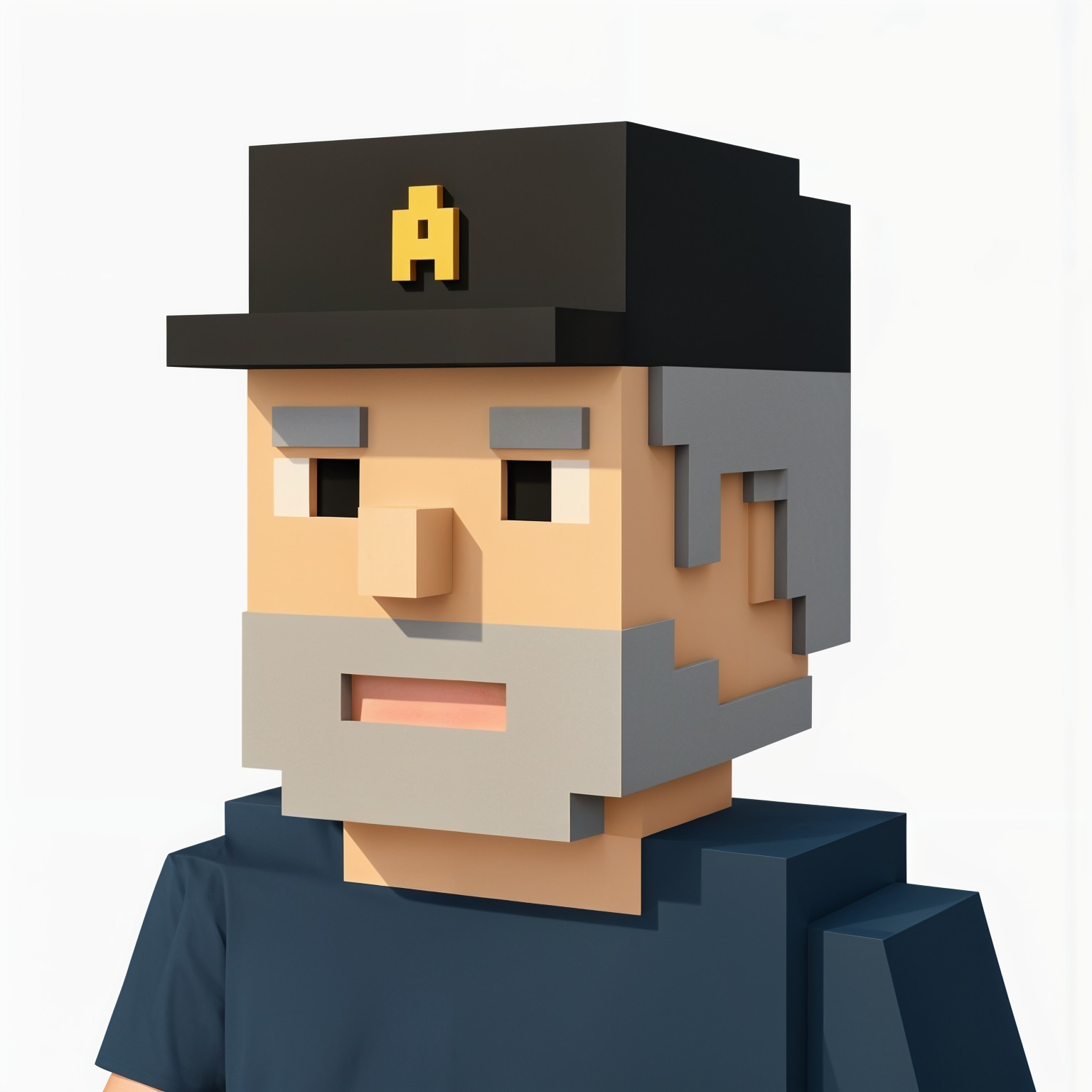 3D Block-Style Character with Gray Beard and Cap