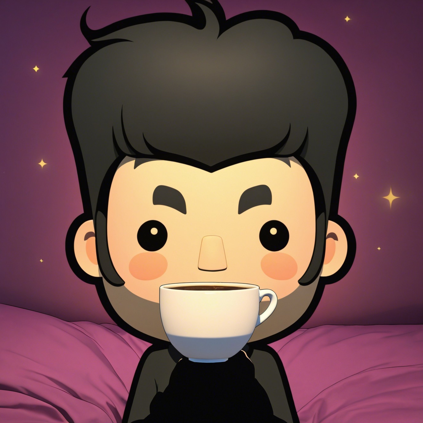 3D Render of Young Man with Coffee in Purple Setting