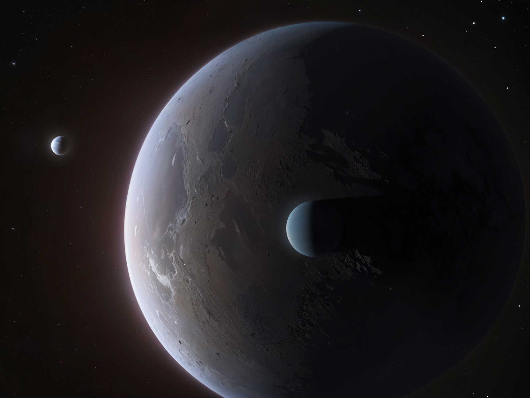 Dramatic Alien Landscape with Two Planets and Stars