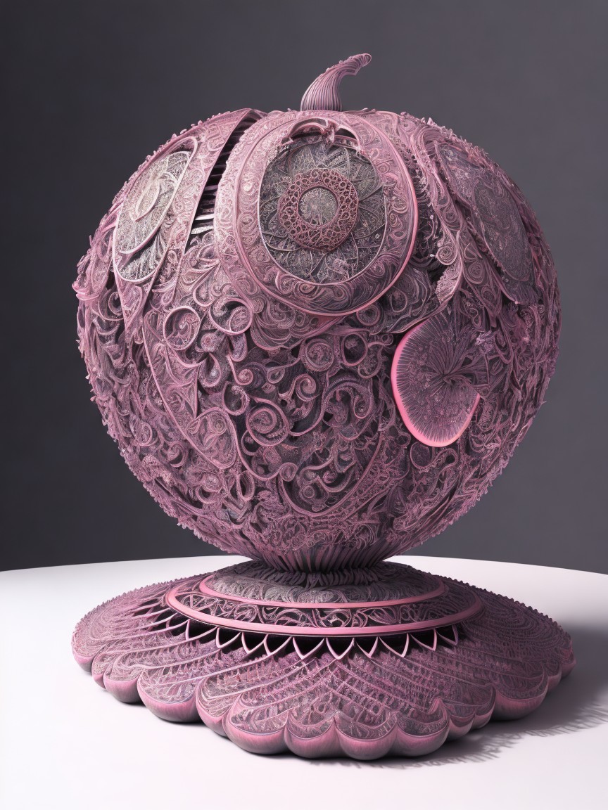 Giant Apple Sculpture with Intricate Patterns and Carvings