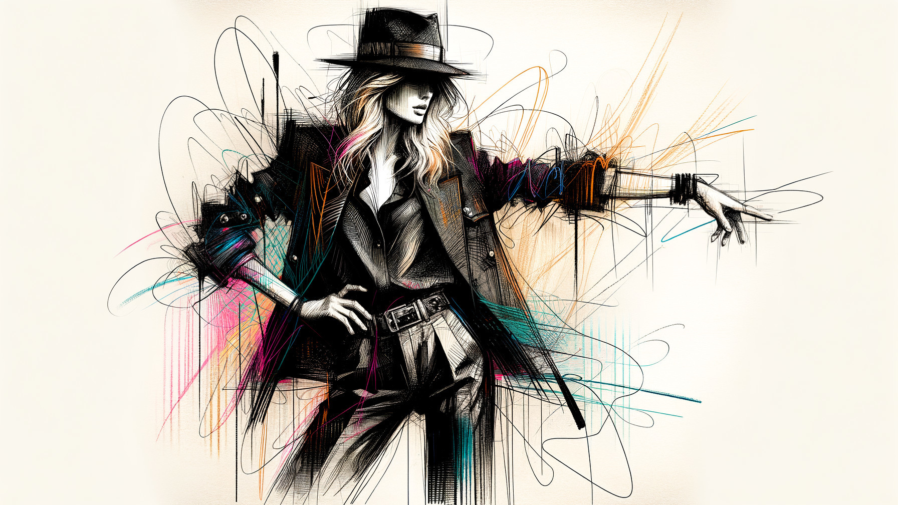 Elegant Fashion Illustration of Model in Black Blazer