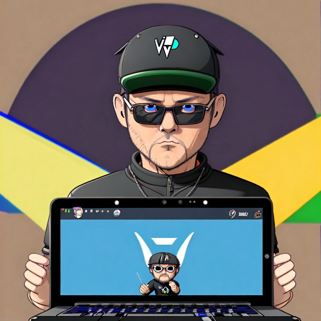 Digital Illustration of Confident Character with Laptop