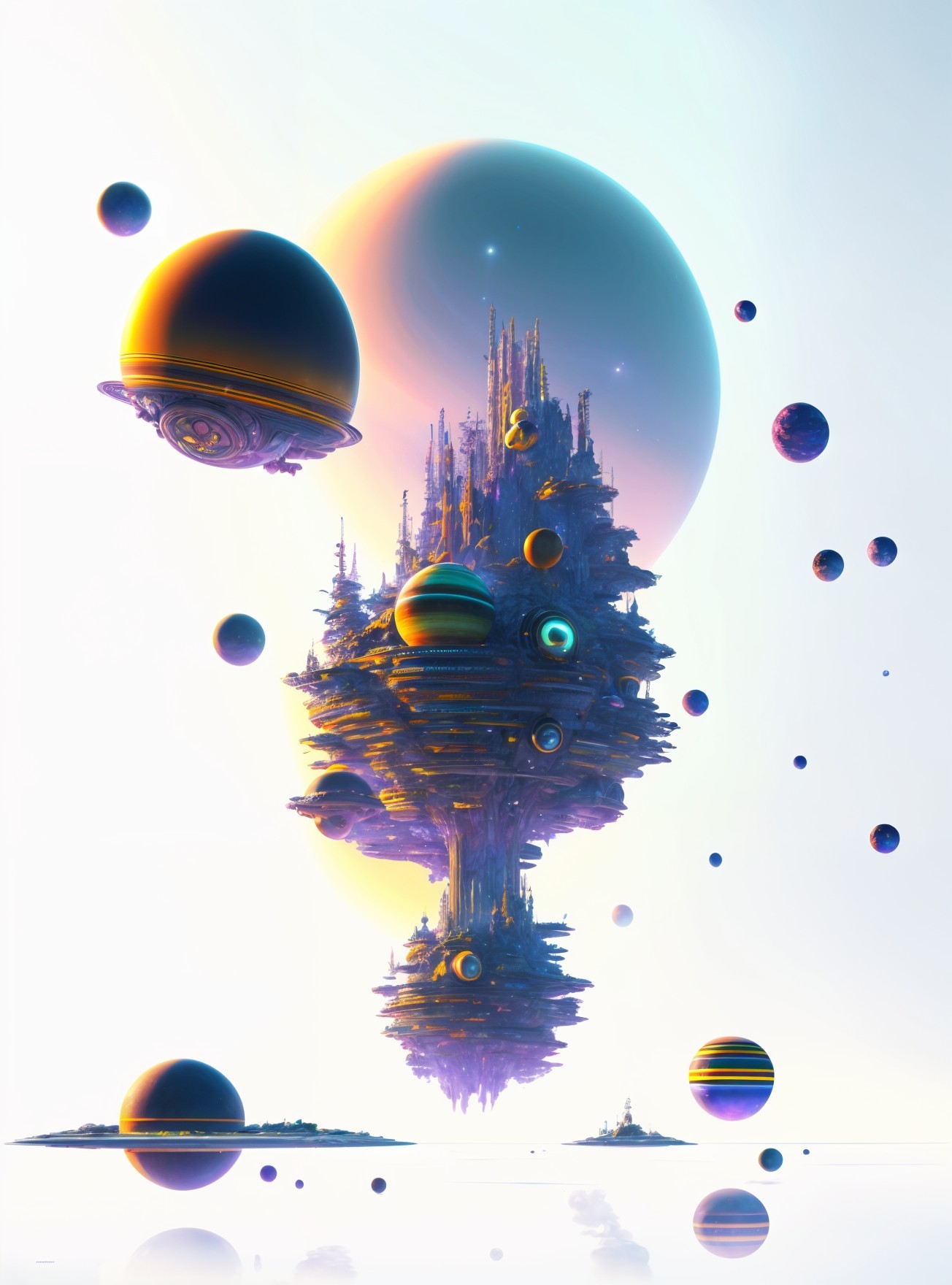 Surreal Floating Island in a Dreamlike Cosmic Scene