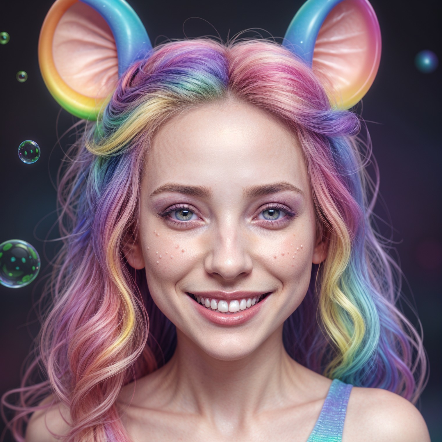 Vibrant Portrait of a Woman with Pastel Rainbow Hair
