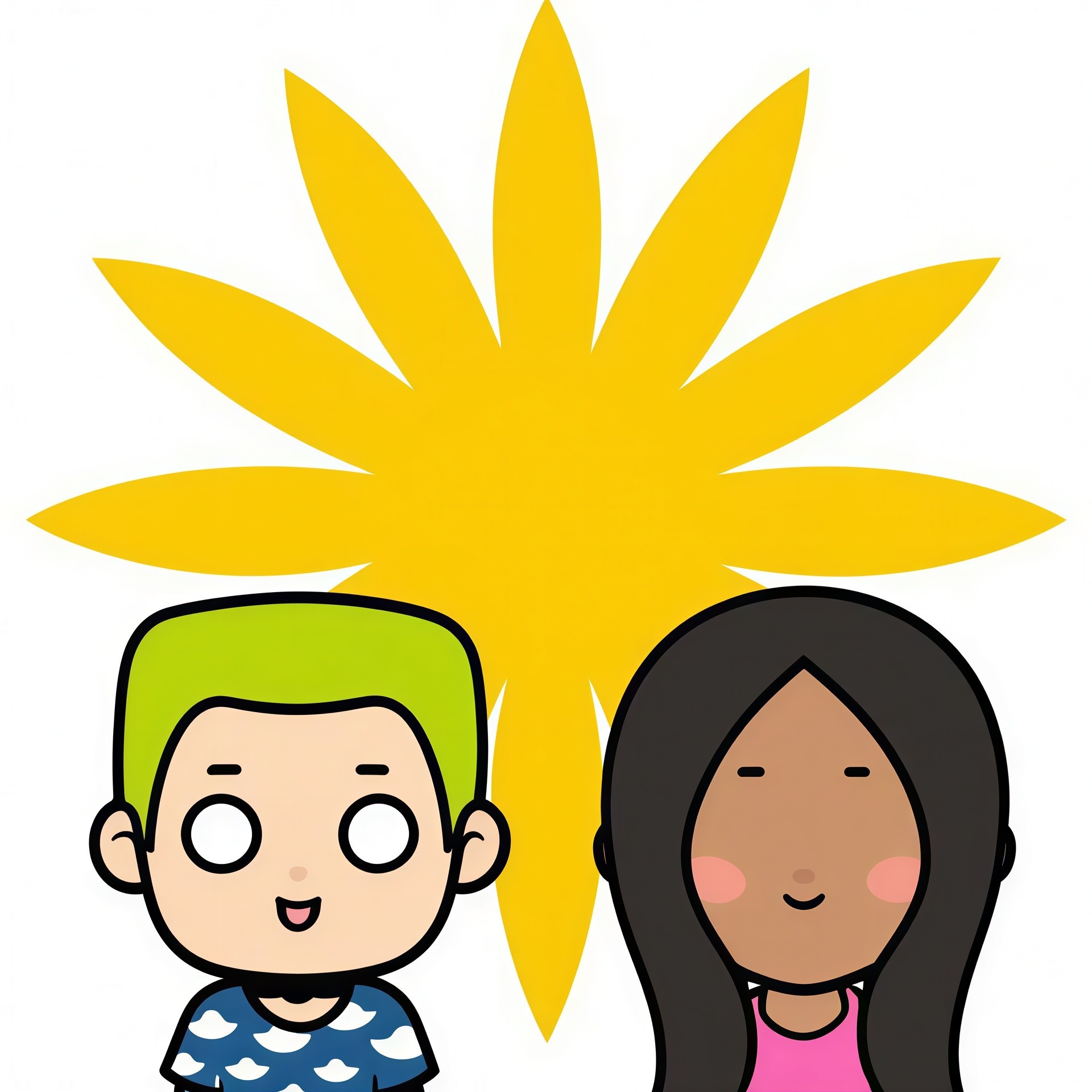 Cartoon Characters in Bright Yellow Starburst Illustration