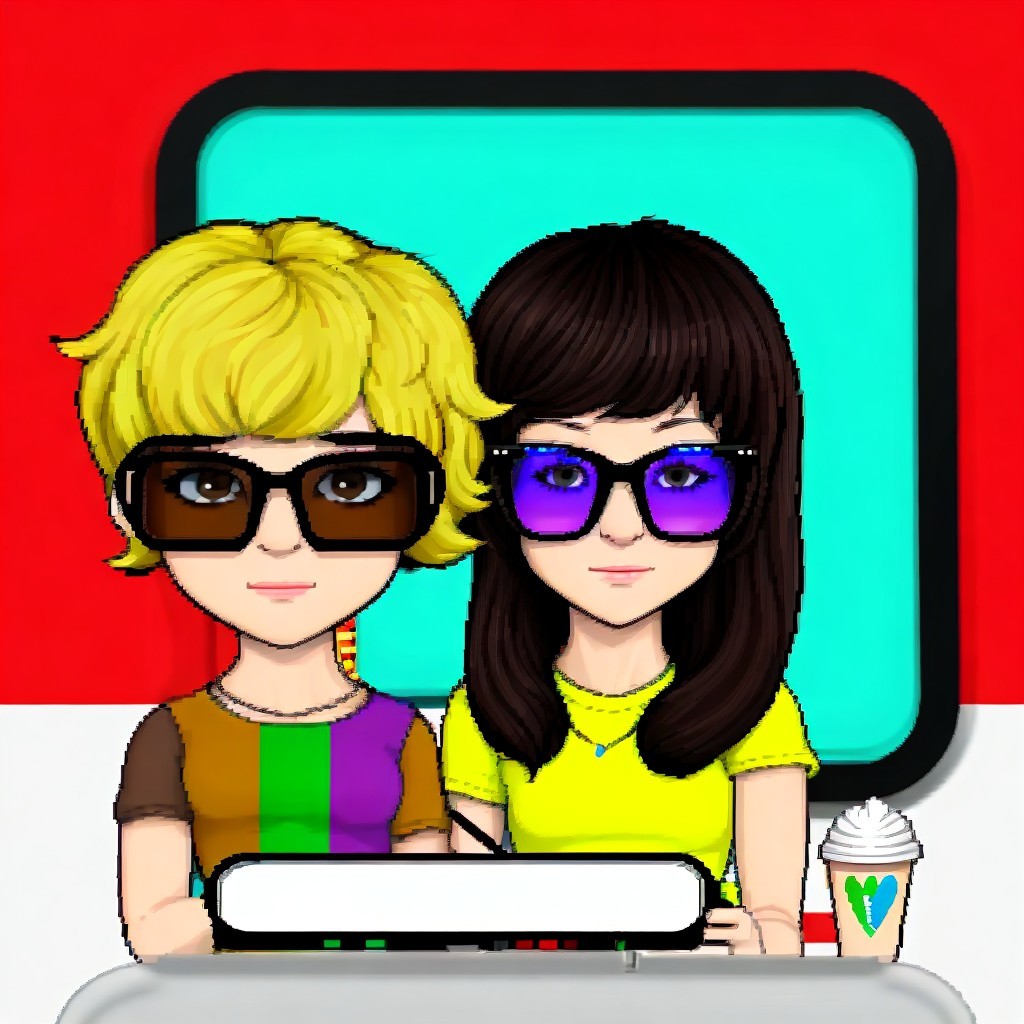 Animated Characters with Colorful Background and Drinks