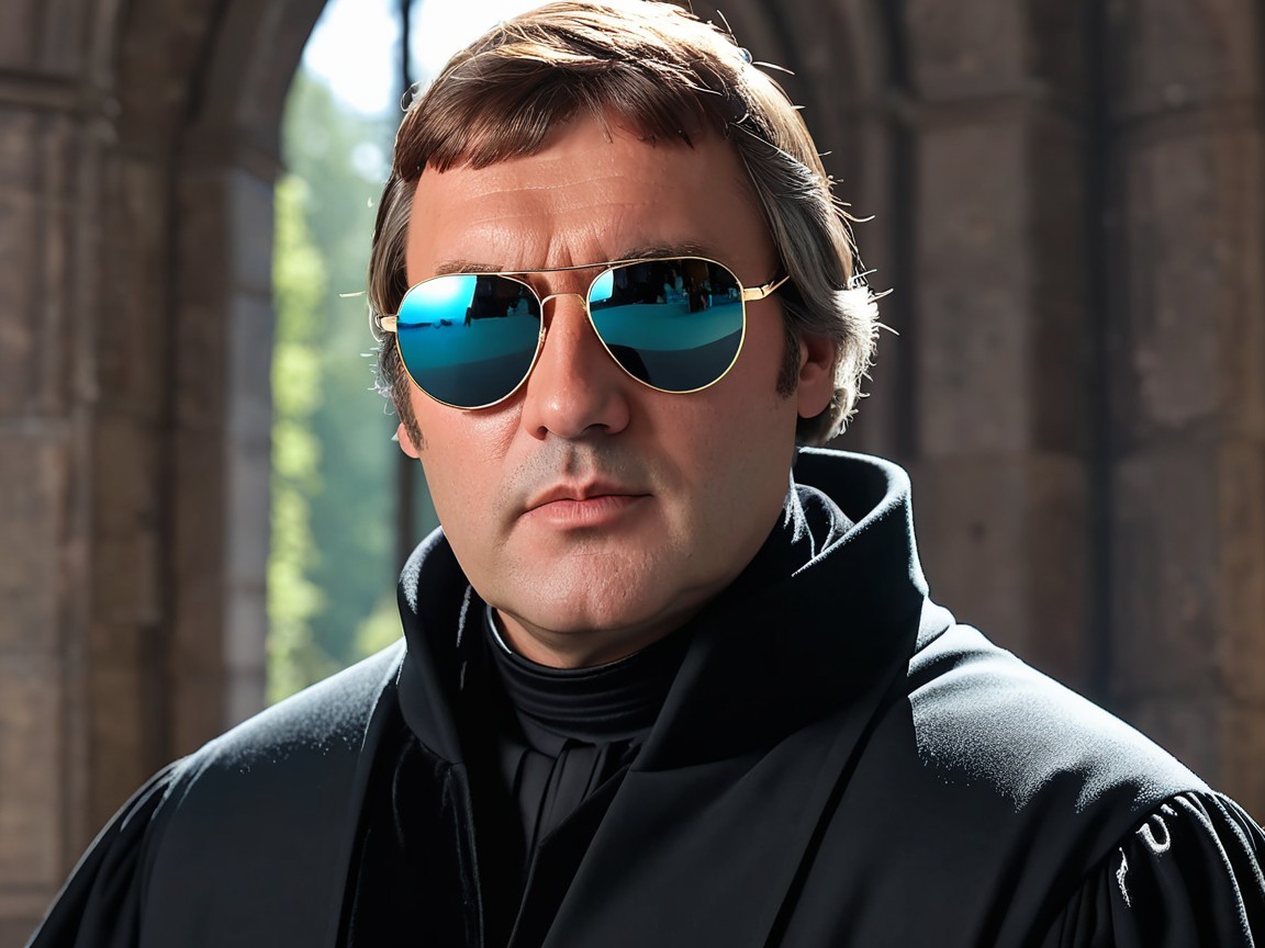Confident Man in Cloak Against Historic Architecture