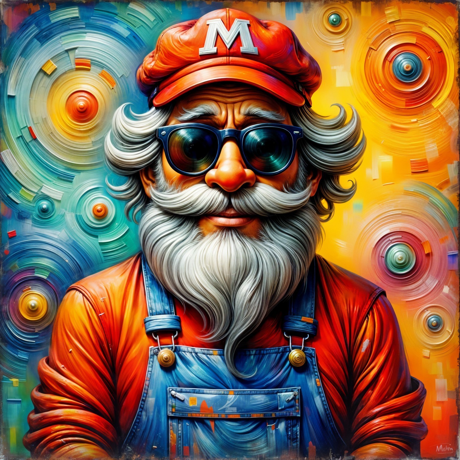 Whimsical Character in Red Cap and Blue Overalls