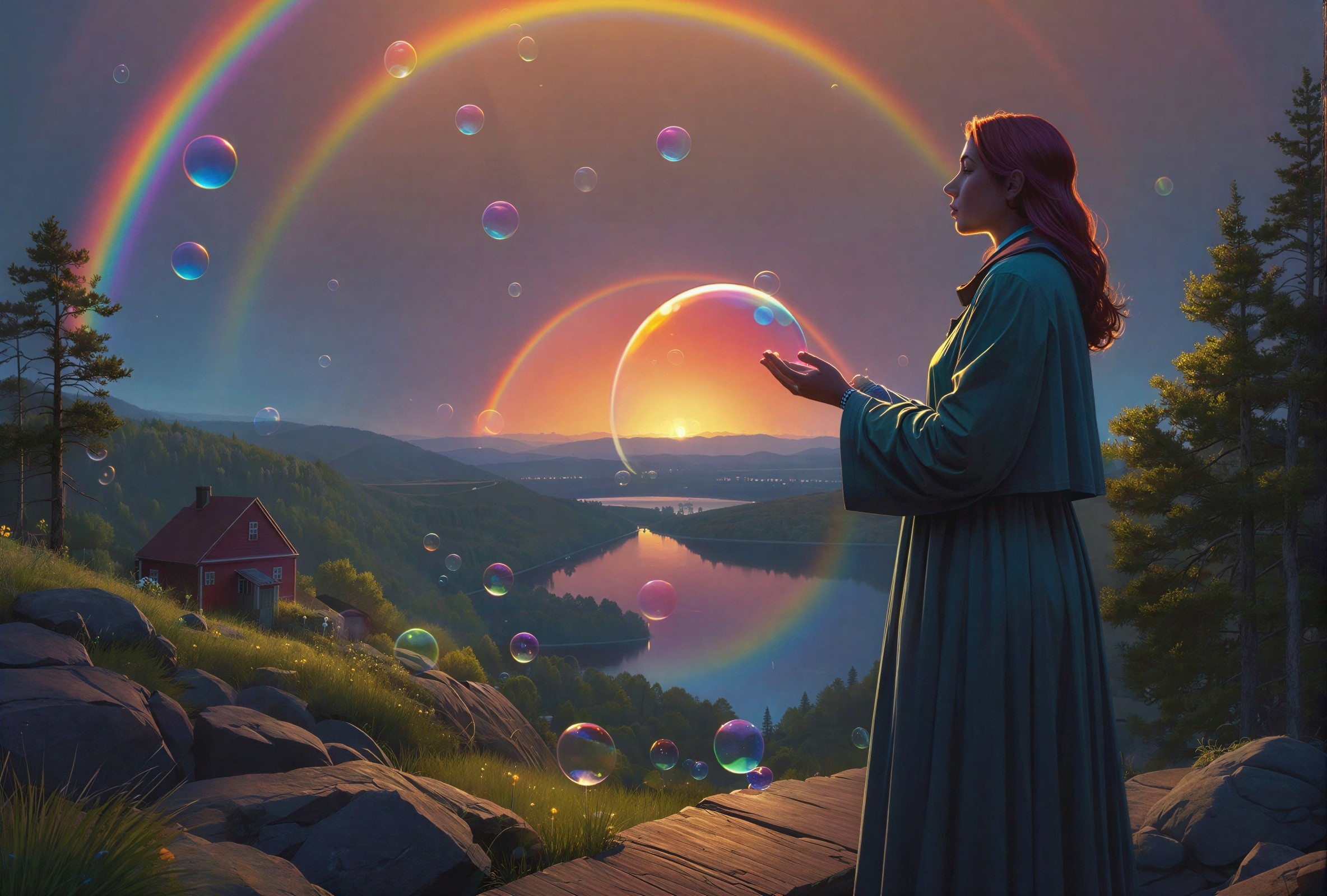 Profile of a Woman with Red Hair at Sunset Scene