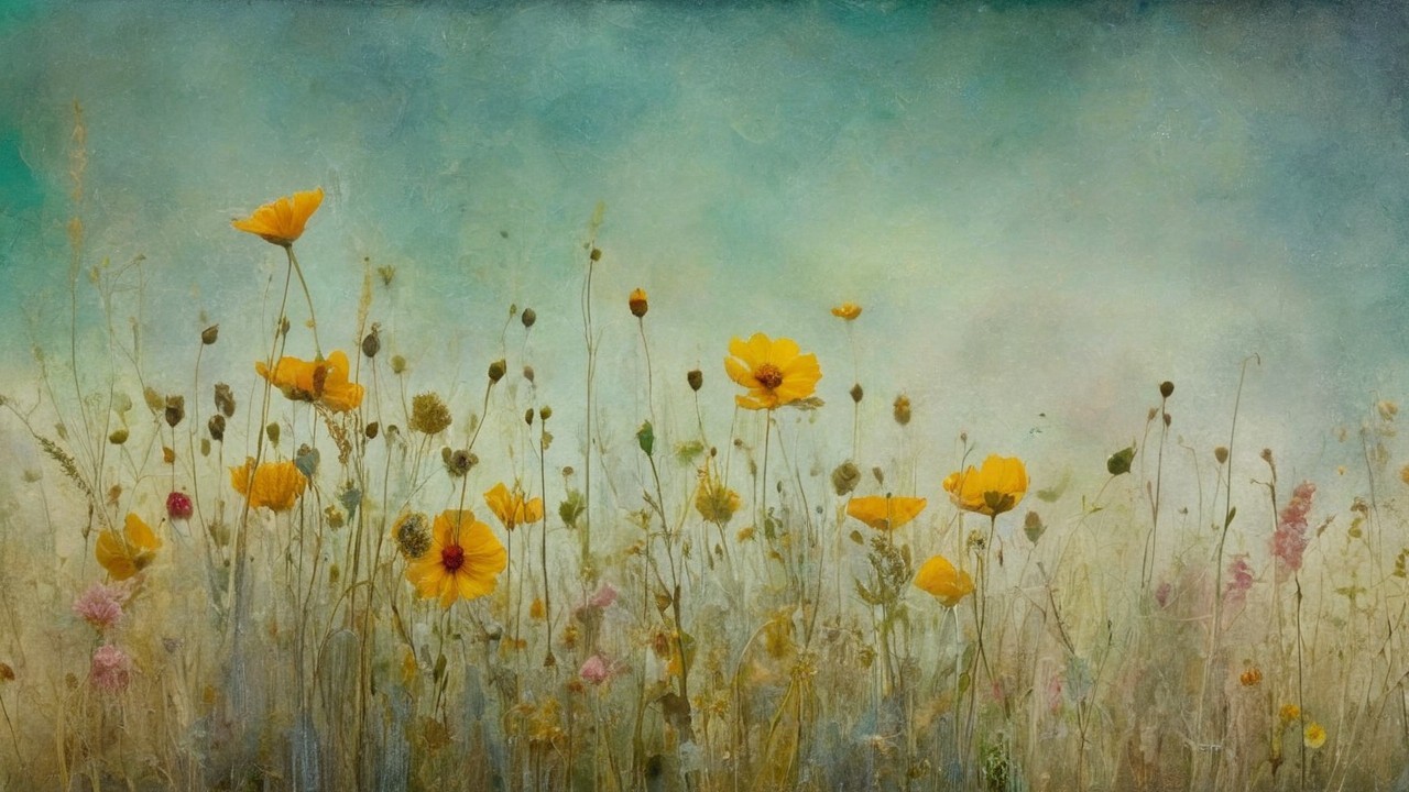 Wildflower Field with Yellow Coreopsis and Turquoise Sky