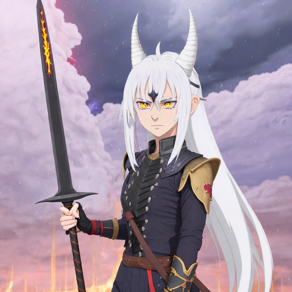 Fierce Warrior Character in Dramatic Cloudy Setting