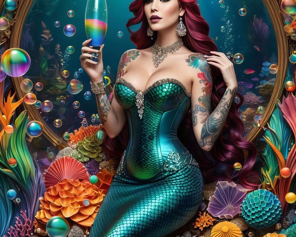 Vibrant Portrait of a Beautiful Mermaid in Undersea Setting