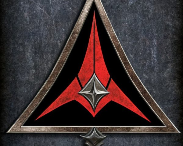 Stylized Red Triangular Emblem on Black Background