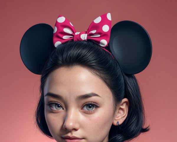 Young woman with Mickey Mouse ears and pink bow