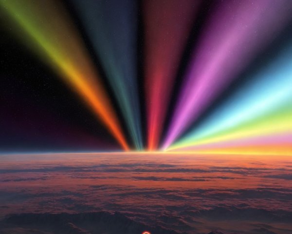 Vibrant Sunrise Over Rugged Landscape and Starry Sky