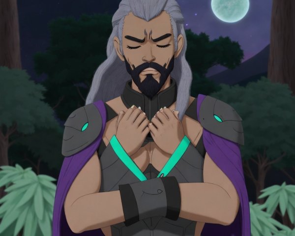 Muscular Character in Serene Nighttime Setting