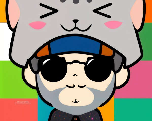 Cartoon Character with Sunglasses and Cat Hat