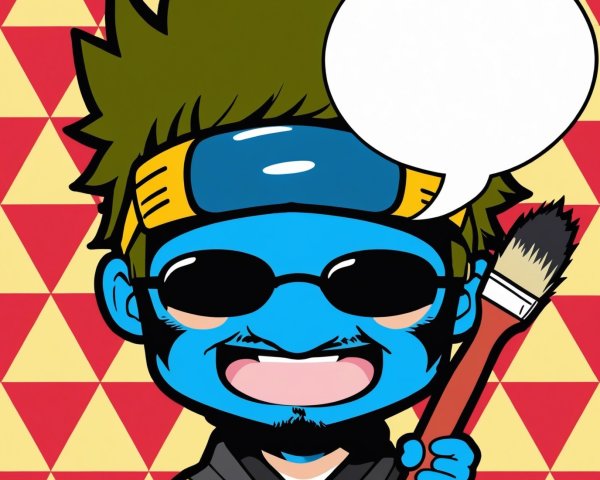 Whimsical Chibi Character with Paintbrush and Sunglasses