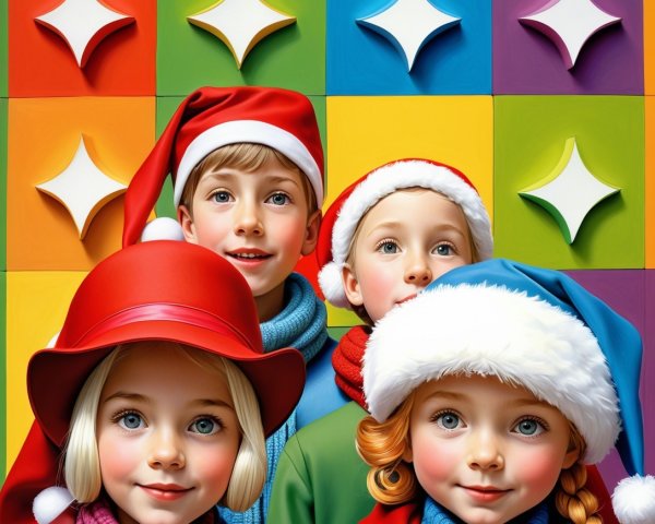 Children in Festive Portrait with Colorful Background