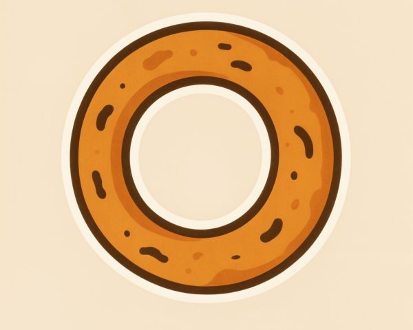 Stylized Golden-Brown Donut Illustration on Beige Background