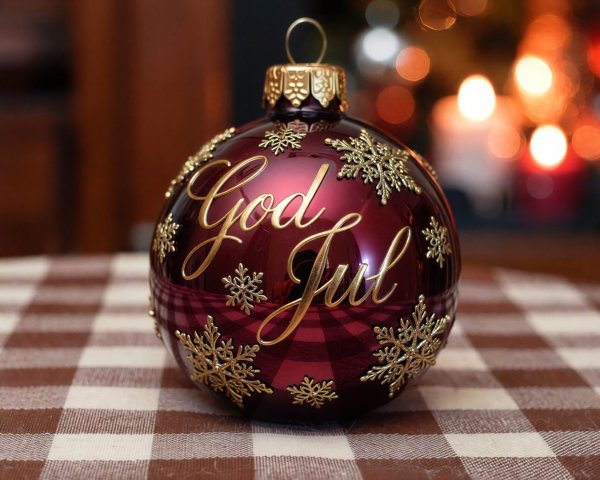 Maroon Christmas Ornament with Gold "God Jul" Design