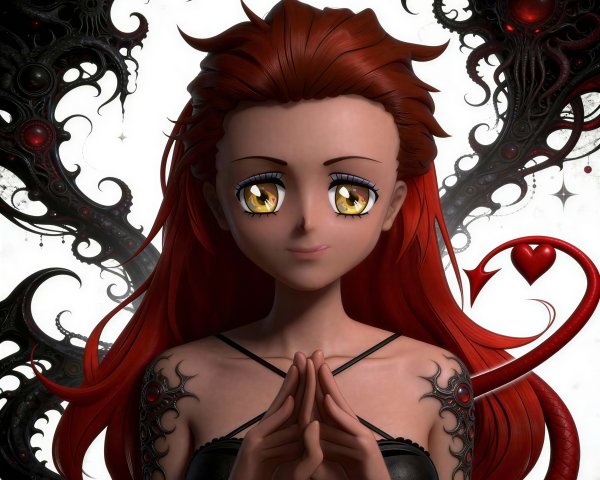 Fantasy Anime Girl with Red Hair and Tribal Tattoos