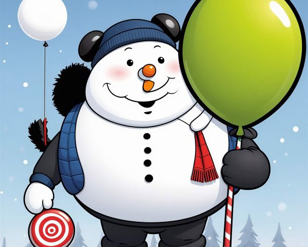 Jovial Snowman in Snowy Landscape with Accessories