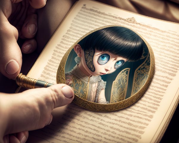 Child with mechanical enhancements and vintage book pages