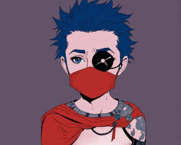 Digital portrait of a person with spiky blue hair