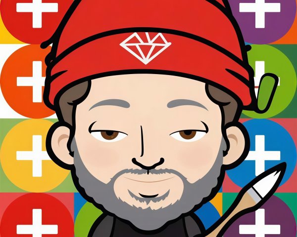 Digital Art of a Young Man with Red Knit Cap and Paintbrush