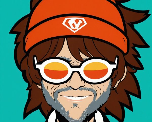 Cartoon of a Man with Shaggy Hair and Beanie