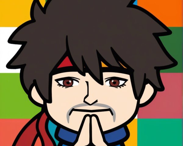Cartoon Character with Spiky Hair in Thoughtful Pose